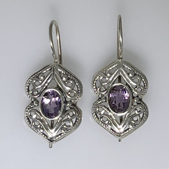 Ornate style Sterling Silver Amethyst earrings, NWOT - Picture 1 of 4
